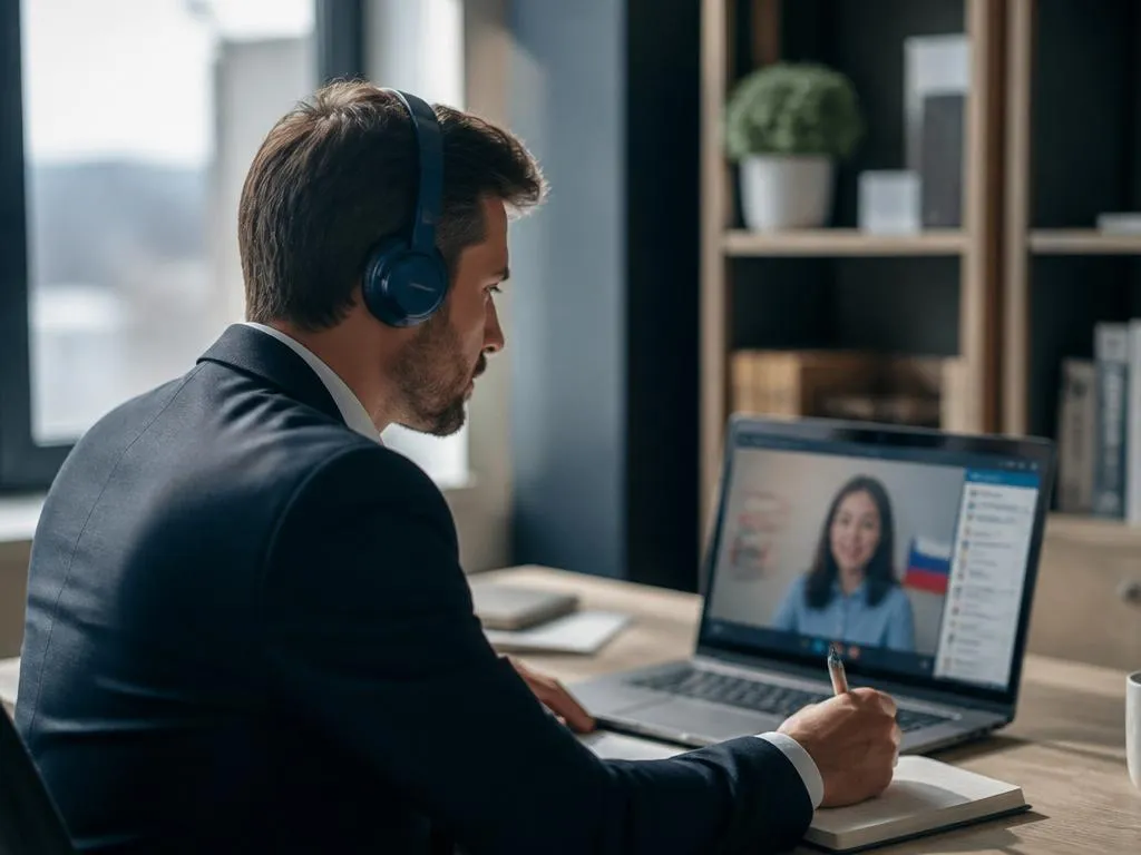 Blended Learning Business English: Live-Session am Laptop mit App-Selbstlernphasen